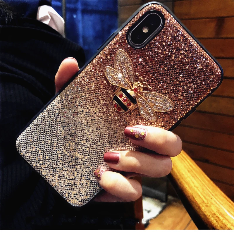 luxury 3d metal diamond bee glitter phone case for iphone 11 pro xr xs max 6s 7 8 plus cover for samsung s10 s8 s9 plus note 9 free global shipping