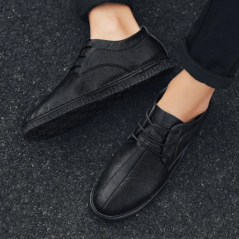 Classic Man casual Shoes Leather Business shoes Mens outdoor fashion Black Lightweight Oxford breathable men | Обувь