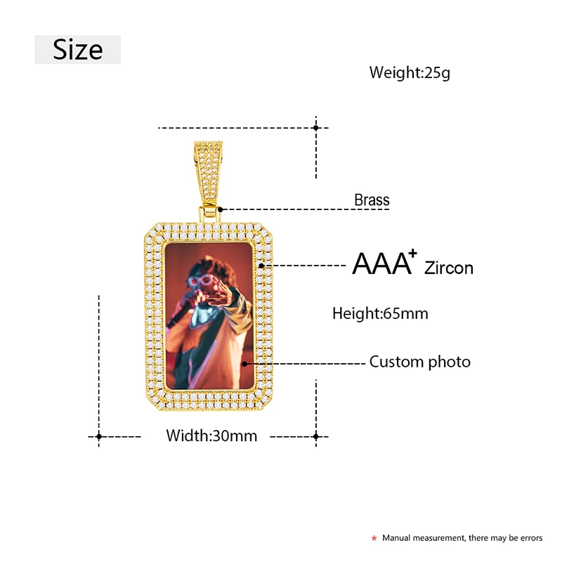 

VIP CZP0459 Custom Photo Medallions Pendant Necklace Double Row Of Crystal For Men's Hip Hop Jewelry Bling Crystal Rap Style