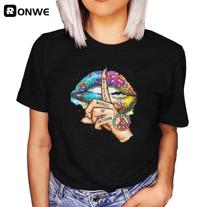 Женская забавная черная футболка с рисунком бабочки губ летняя одежда в стиле