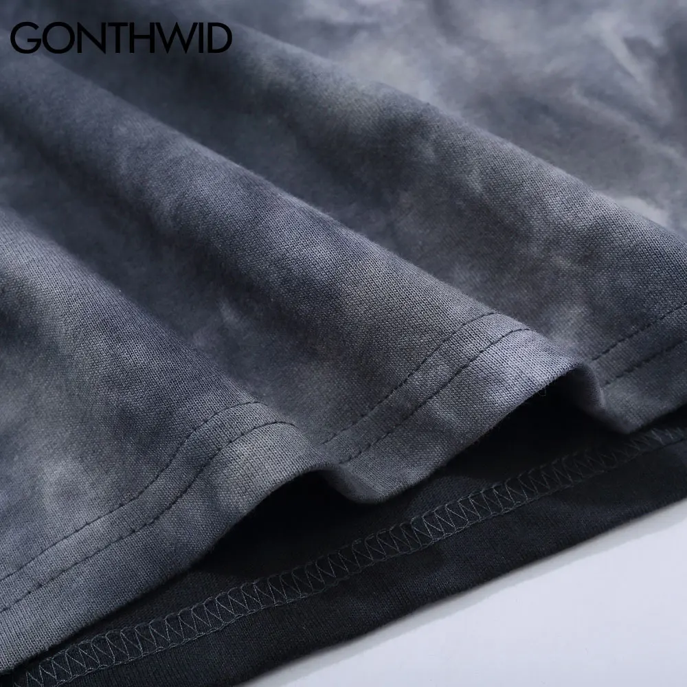 

GONTHWID Streetwear Tshirts Hip Hop Lightning Tie Dye Tees Shirts Hip Hop Harajuku Short Sleeve T-Shirts Mens Casual Loose Tops