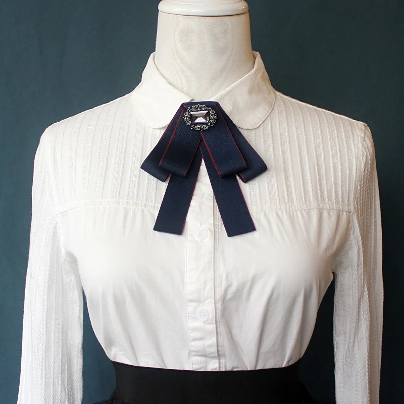 

2020 Adult Women Wedding Party Banquet Work Shirt Collar Bow Tie British Necktie Uniform Bling Rhinestone Crystal Ribbon Bowtie