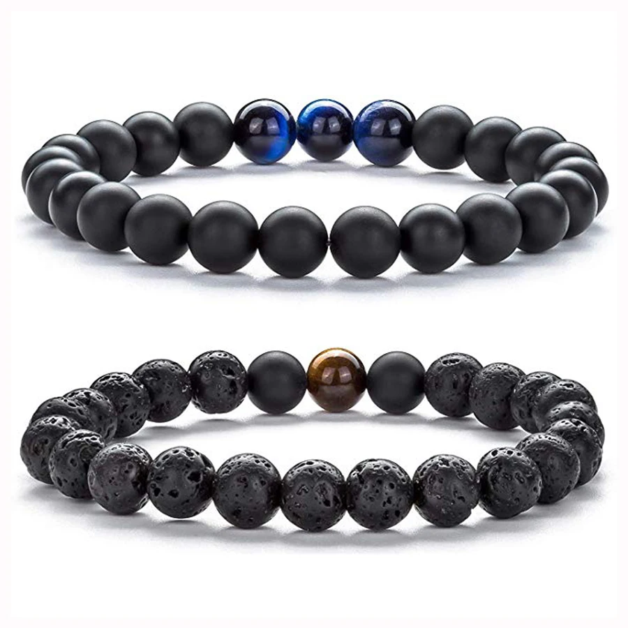 

Fashion Lava Stone & Tiger Eye Bracelet Men Natural Stone Matte Agates & Blue Tiger Beads Bracelet for Women Diffuser Bracelets