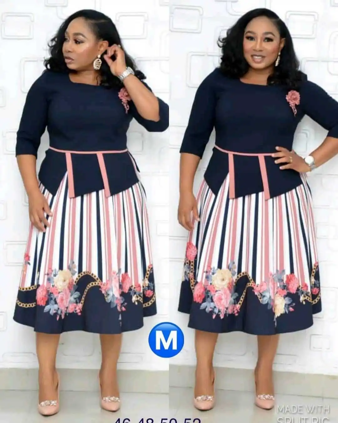 4XL размера плюс комплект из обуви в африканском стиле платье для женщин 3/4 полоску