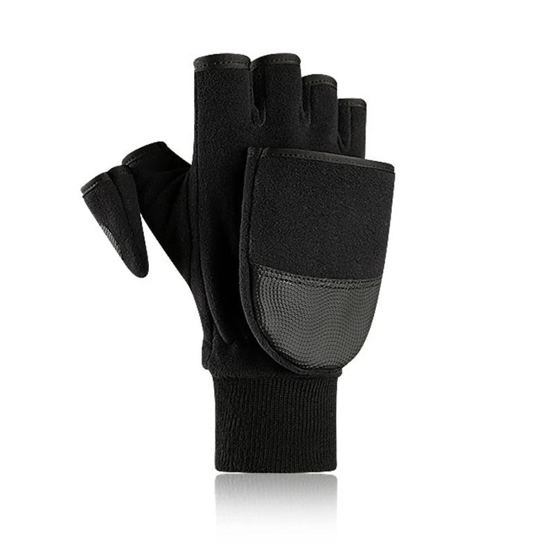 Зимние флисовые теплые перчатки мужские откидные с сенсорным экраном бархатные