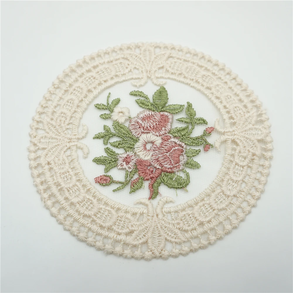 

Cusack 2 pcs 12 cm Lace Applique Beige Mesh Embroidery for Home Textiles Coaster Lace Fabric High Quality