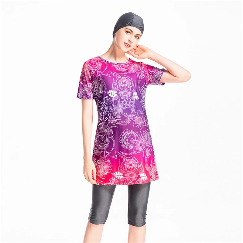 Мусульманский купальный костюм с принтом хиджаб мусульманский кепкой размера