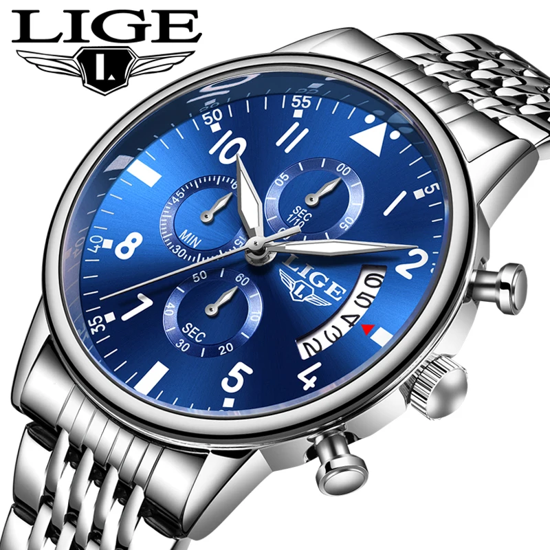 LIGE мужские часы лучший бренд класса люкс кварцевые спортивные Дата Мода Бизнес