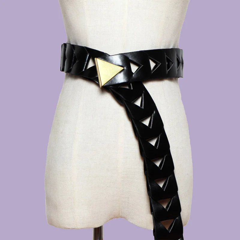 2020 New Luxury Brand Ladies Wide Belt Vintage Leather Woven Waist corset Belt Fashion Black Brown Waistband For Dress