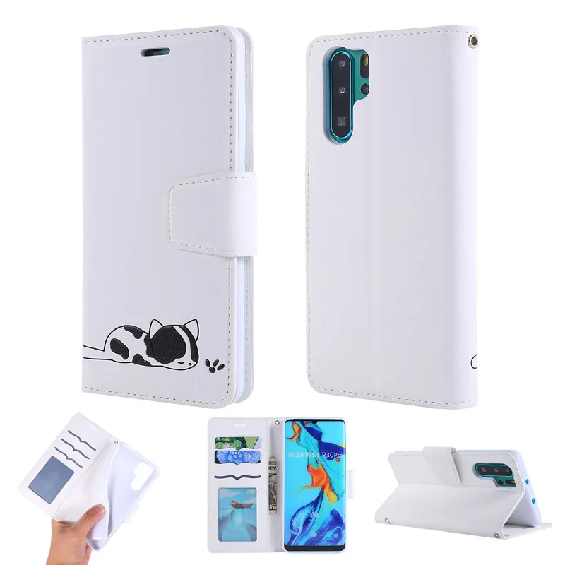 Чехол из искусственной кожи с котом для huawei P30Pro P20 P30lite y7 y6 откидная карта с ремешком для Honor 10lite