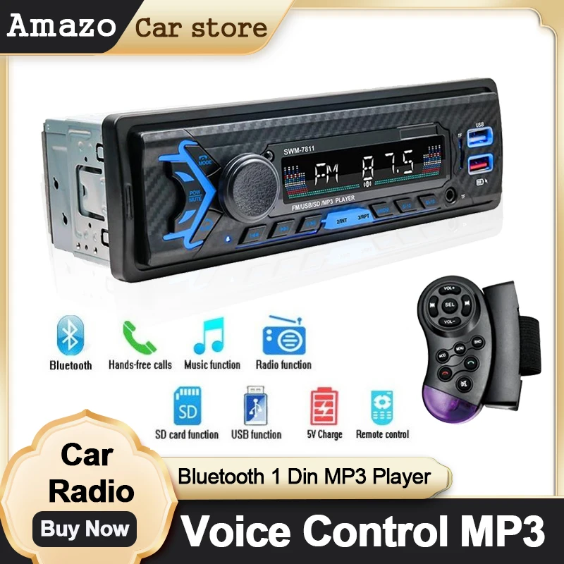 Автомагнитола 1Din стереопроигрыватель с Bluetooth Автомобильный MP3 плеер 60 Вт FM радио