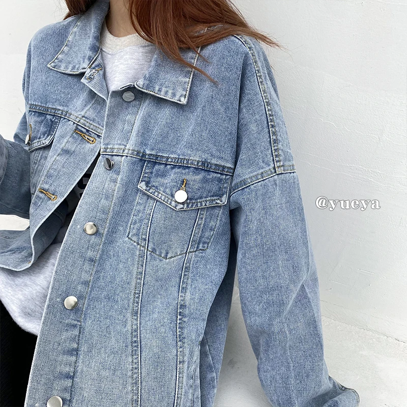 Женская джинсовая куртка с длинным рукавом универсальная свободная однобортная