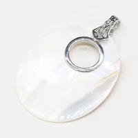 natural white shell pendant fashion big hole egg shape pendant charms for making jewelry necklace accessories gift 45x55mm
