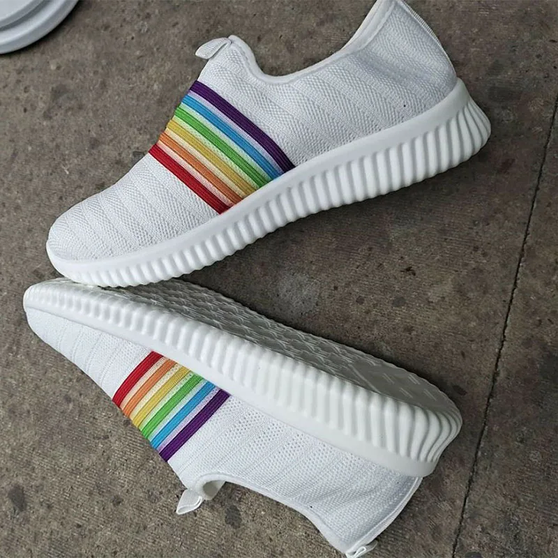 

Hot saleAutumn Sock Knitted Women Sneakers Air Mesh Soft Female Vulcanized Shoes Casual Slip On Ladies Flat CandyColor Shoes New