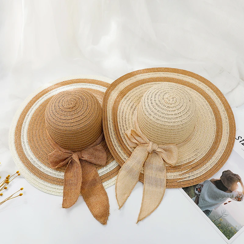Летняя женская пляжная соломенная шляпа в стиле пэтчворк от солнца с поясом