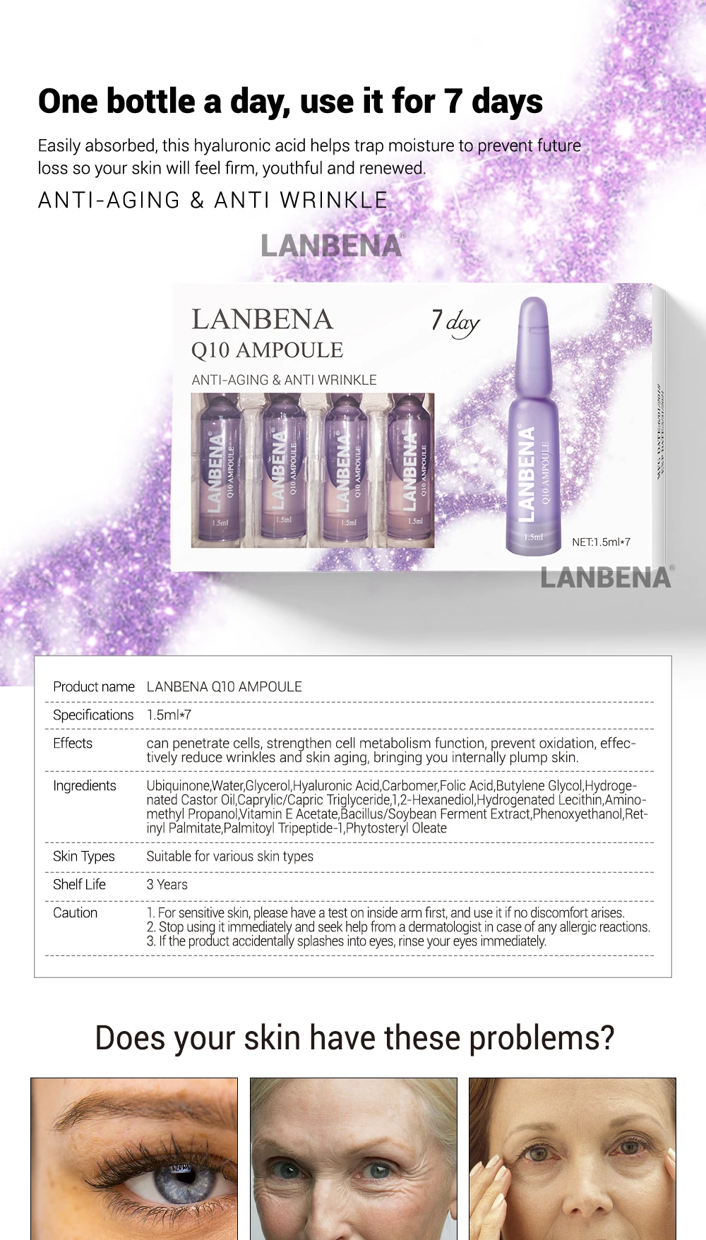 LANBENA Q10 ампульная Сыворотка против старения лифтинг укрепляющий увлажняющий питательный уход против морщин тонкие линии Красота на 7 дней