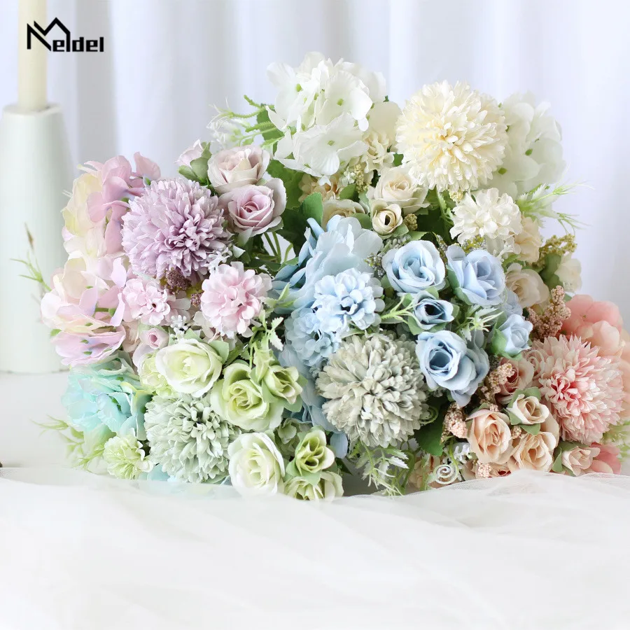 Мини букет Meldel свадебный цветок 7 цветов Шелковая Роза пион искусственный