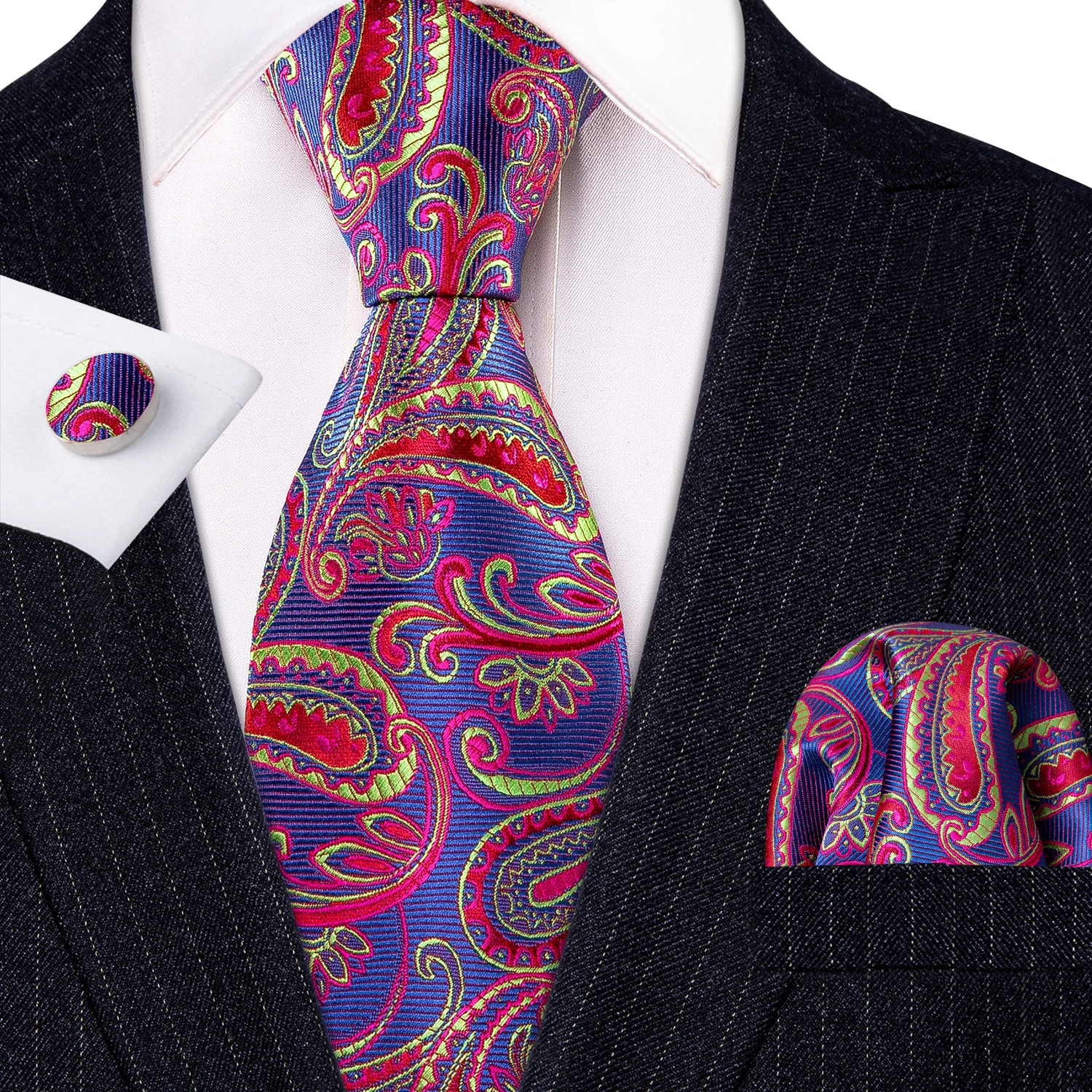 

Fashion Paisley Multicolored Men Necktie Set Wedding Party Silk Floral Jacquard Handkerchief Cufflinks Tie Set Adult Barry.Wang