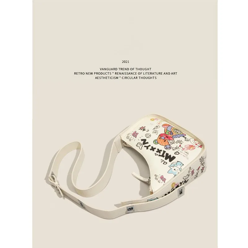 Maxdutti Ins Fashion Bag Women Blogger Cute Cartoon Letter Printing Armpit England Fashion Casual Messenger Bag Single Shoulder