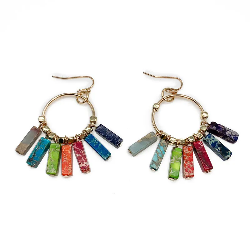 

Earings Fashion Jewelry2020 Bohmian Geometric Hollow Large Ring Earrings Original Seven Chakrast Natural Imperial Stone Earrings