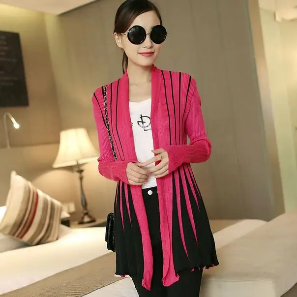 Зимний женский кардиган 2020 Модный Полосатый свитер с длинным рукавом тонкий