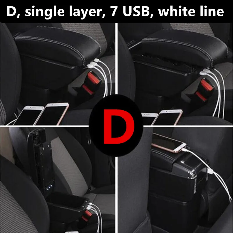 D Black White line Подлокотник для России KIA K2 Рио 3 2012 2013 2012 хранения автомобиля Органайзер для USB Кожаный Автомобильный подстаканник аксессуары - Название цвета: D Black White line