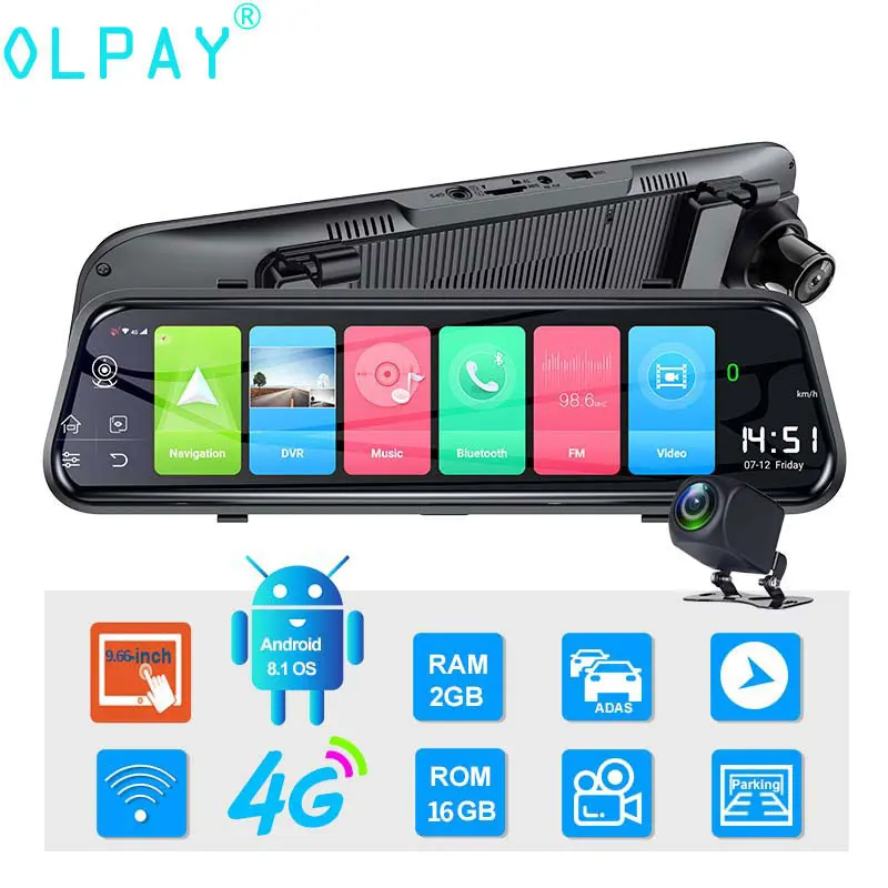 

10" Touch 4G ADAS Android 8.1 Mirror Dash Cam GPS Nav WIFI Bluetooth Streaming media Rear View Mirror DVR Recorder Night Vision