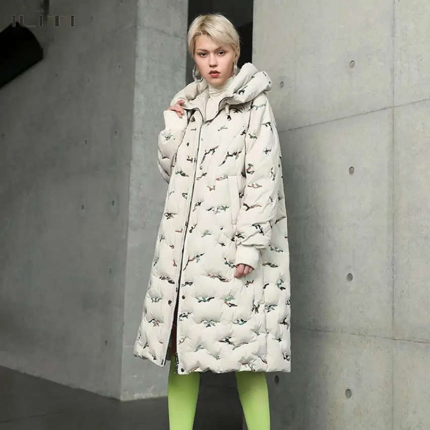 

Fashion Winter long thick warm fluffy down coat female Camouflage print hooded down parkas warm down jackets F2172