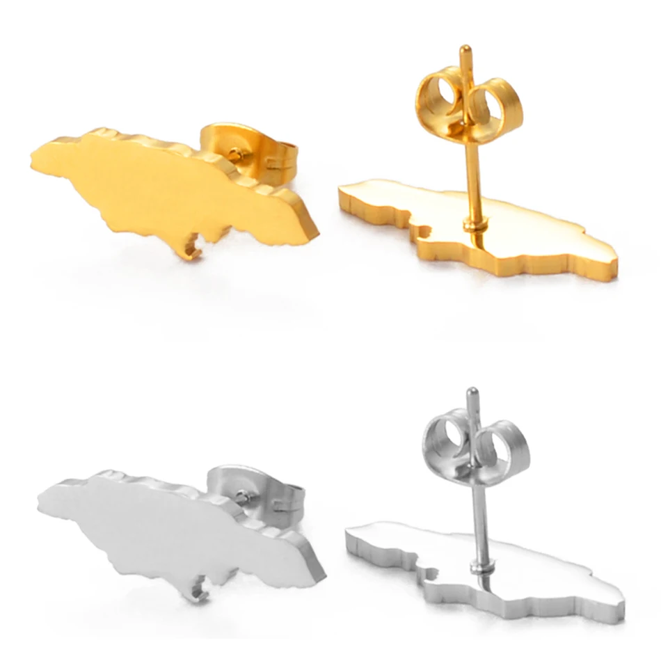 Женские серьги-гвоздики Anniyo с картой Ямаки золотого цвета и из нержавеющей стали