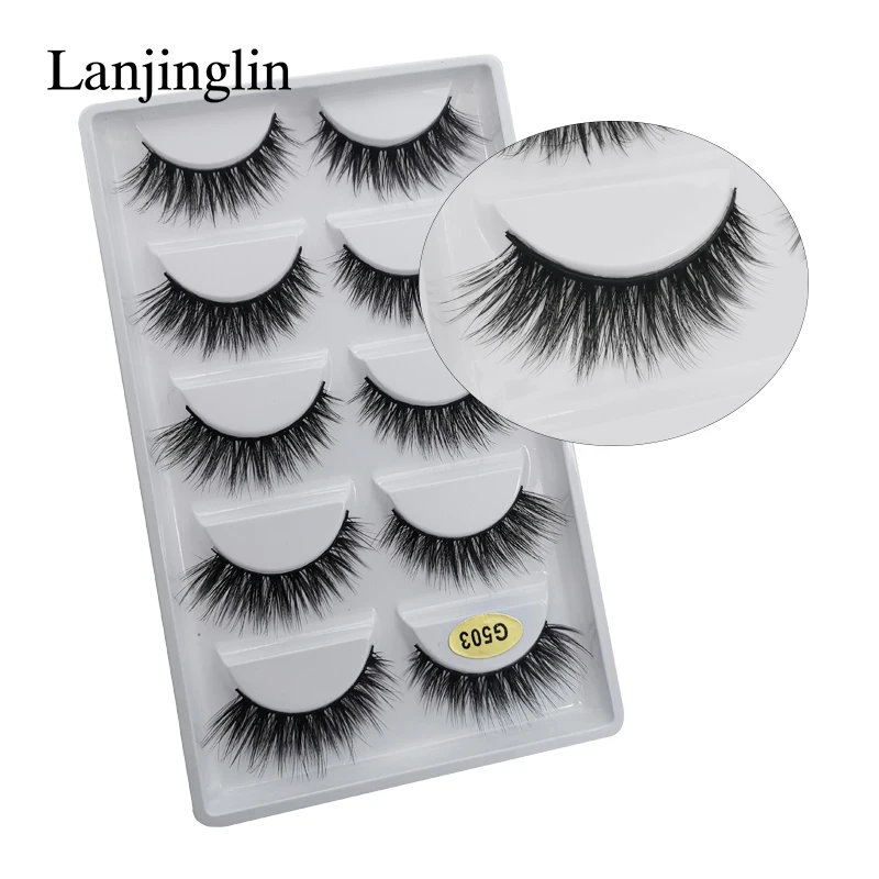LANJINGLIN 1/3/5 пар 3D из меха норки накладные ресницы натуральные длинные ресницы тонкие Макияж Наращивание ресниц пикантные Поддельные Ресницы cilios