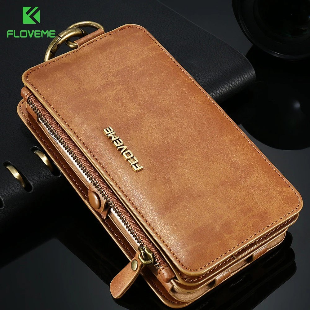 

FLOVEME Leather Wallet Case For iPhone 12/12 Pro Max/12 Mini 11/11 Pro XR X XS Max 8 7 6 6S Plus 5S Case Retro Protective Cover
