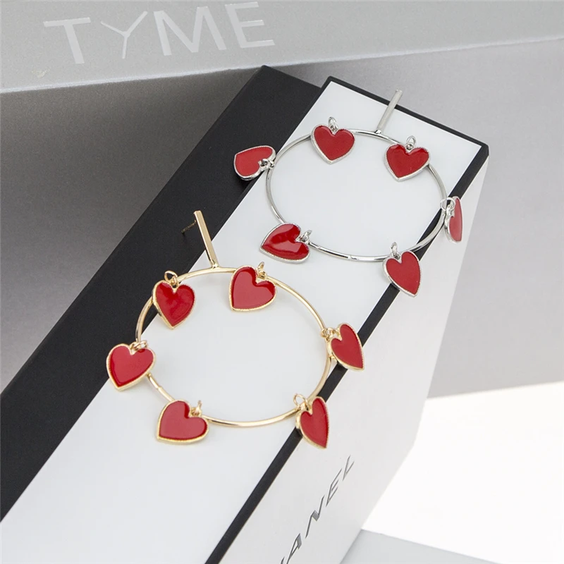 Doreen Box Большой круг обруч серьги преувеличенные ретро красное сердце женские