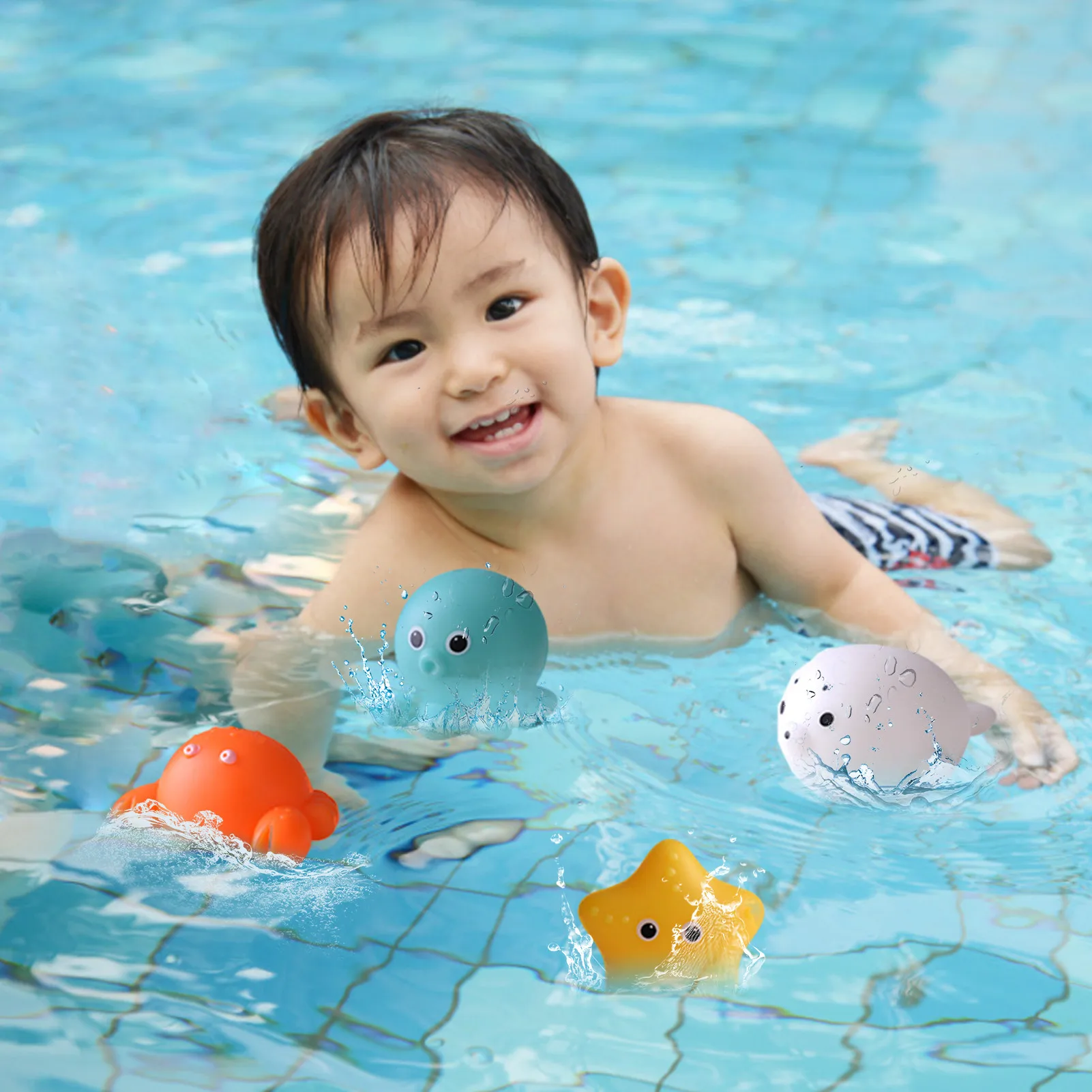 

5pcs Baby Cartoon Tortoise Dolphin Catching Classic Shower Bath Toy Lighten Swimming Bathing Shower Educational Toys