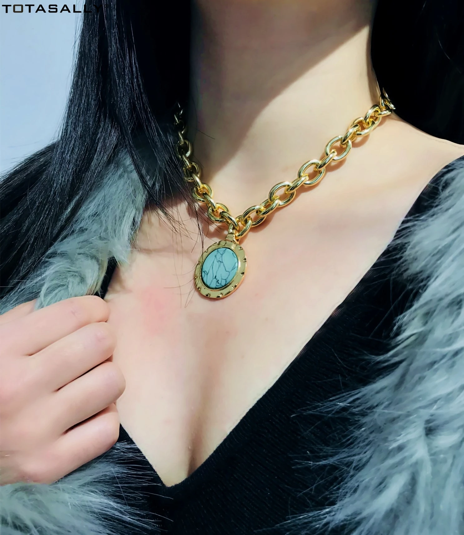 TOTASALLY вечерние модные в стиле панк цепочка Ретро стиль имитация камня кулон