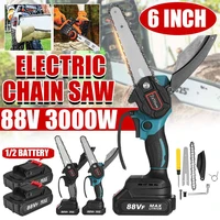 6 inch 3000w 88v mini electric chain saw with 2 battery woodworking cutter pruning chainsaw one handed garden logging power tool