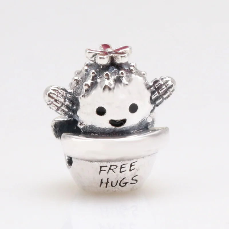 

Bewill S925 Sterling Silver New product cute cactus free hugs charm Fit Original Bracelet Women Jewelry DIY Gift