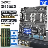 szmz x99 motherboard set with dual cpu e5 2680 v3 12 cores 24 threads and ddr4 48gb ram 2400 mhz nvme m 2 ssd pc assembly kit