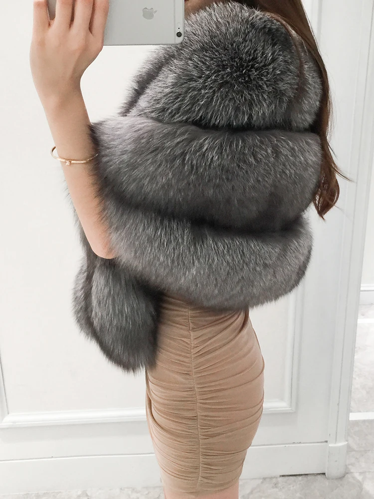 Real Fox Fur Shawl poncho stole with tassels shrug cape robe tippet wrap with raccoon fur collar women