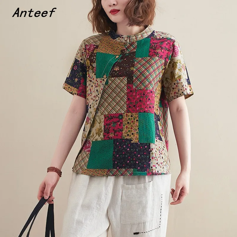 

Короткий рукав, хлопок, лен, винтажная Повседневная Свободная короткая летняя футболка, женская футболка, женская футболка, 2021 топы, уличная...