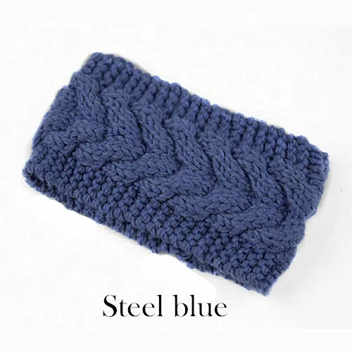 Steel blue Зимняя теплая вязаная повязка на голову для женщин, шерстяная повязка на голову с вязаным узлом, тюрбан, повязка на голову для ушей, теплые повязки на голову, женские аксессуары для волос - Цвет: Steel blue
