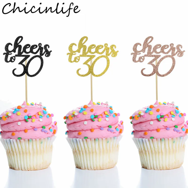 Chicinlife 10 шт. золотых жевателей для 30 40 50 60 кексов взрослых день рождения юбилей 30th