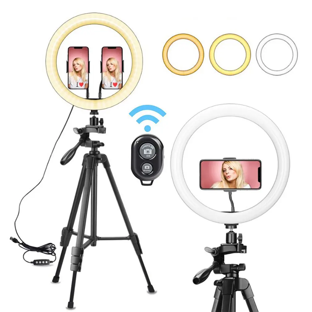 

Кольцевой светильник для селфи, светодиодный портативный светильник с триподом, 3 режима работы, 12 дюймов