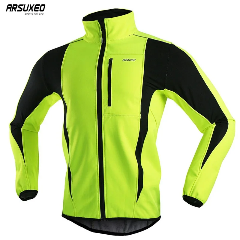 

ARSUXEO Men's Winter Cycling Jacket Fleece Bike Jersey Windproof Waterproof Soft shell Coat MTB Bicycle Clothing Reflective