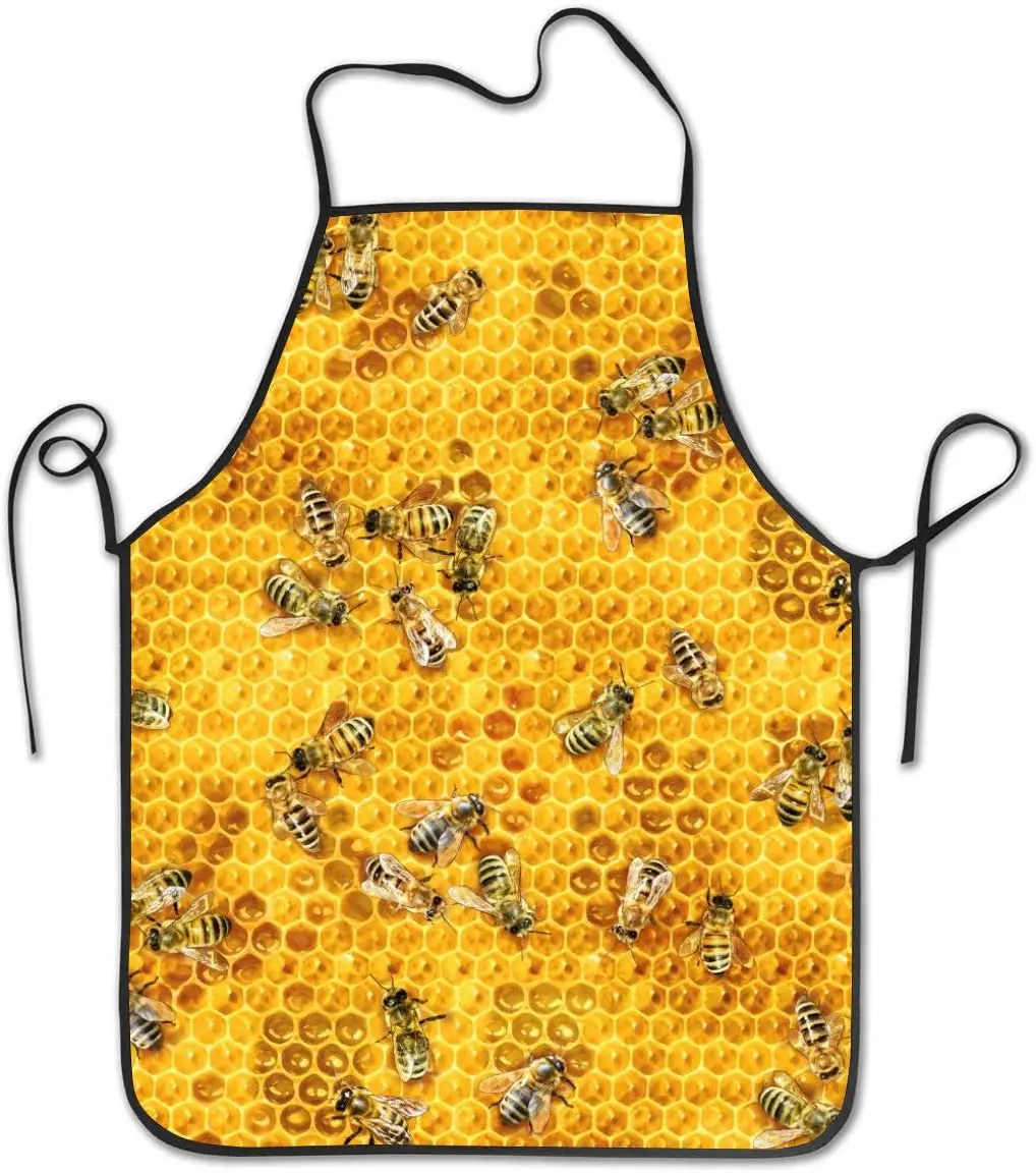 

Honey Bees On A Honey Combs Adjustable Bib Apron, Washable Unisex Cooking Kitchen Aprons For Chef