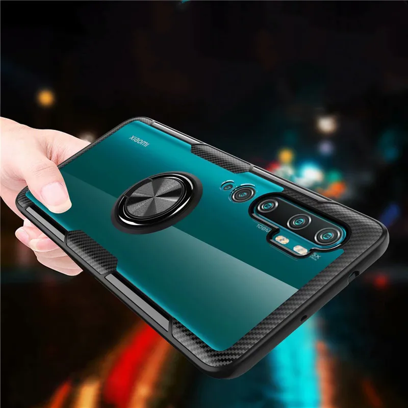 

For Xiaomi Mi CC9 Pro Case Magnetic ring Car Holder Case for Xiaomi Mi Note10 Mi10 Pro Transparent Glass Shockproof Cases