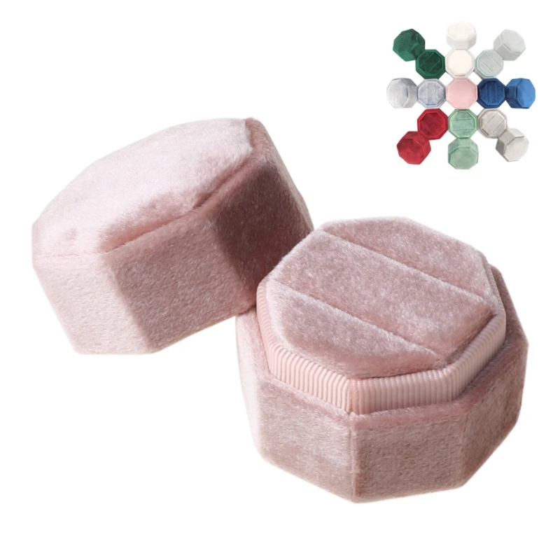 Бархатный коробка для двух колец восьмиугольник Свадебная церемония кольцо со