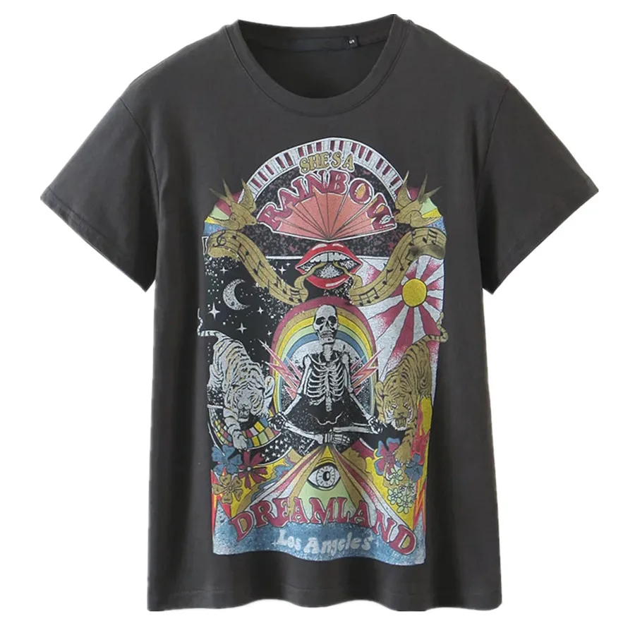 

Maxdutti High Street Vintage Skull Tiger Printing O-neck Summer T Shirt Women Cotton Camisetas Verano Mujer 2022 Harajuku Tshirt