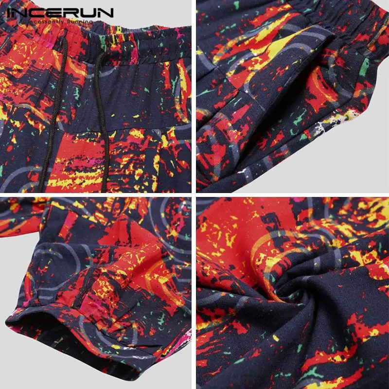 

INCERUN Men Vintage Printed Harem Pants Leisure Baggy Trousers Retro Loose Pantalones Cotton Waist Elastic Pants Streetwear 5XL