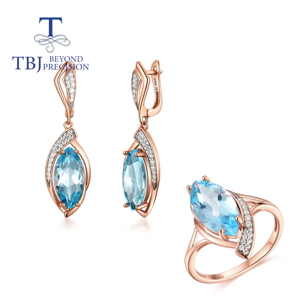 

TBJ, natural 15ct brazil Topaz jewelry set ring earring mq 8*16mm real gemstone fine jewelry fashion design for women gift