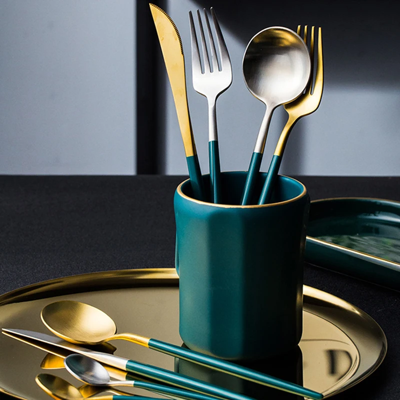 MUZITY 304 вилка и ложка из нержавеющей стали темно-зеленые золотые винтажные